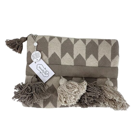 Mud Pie HANDLOOM TASSEL CASE Zipper Chevron Neutral - Picture 1 of 8